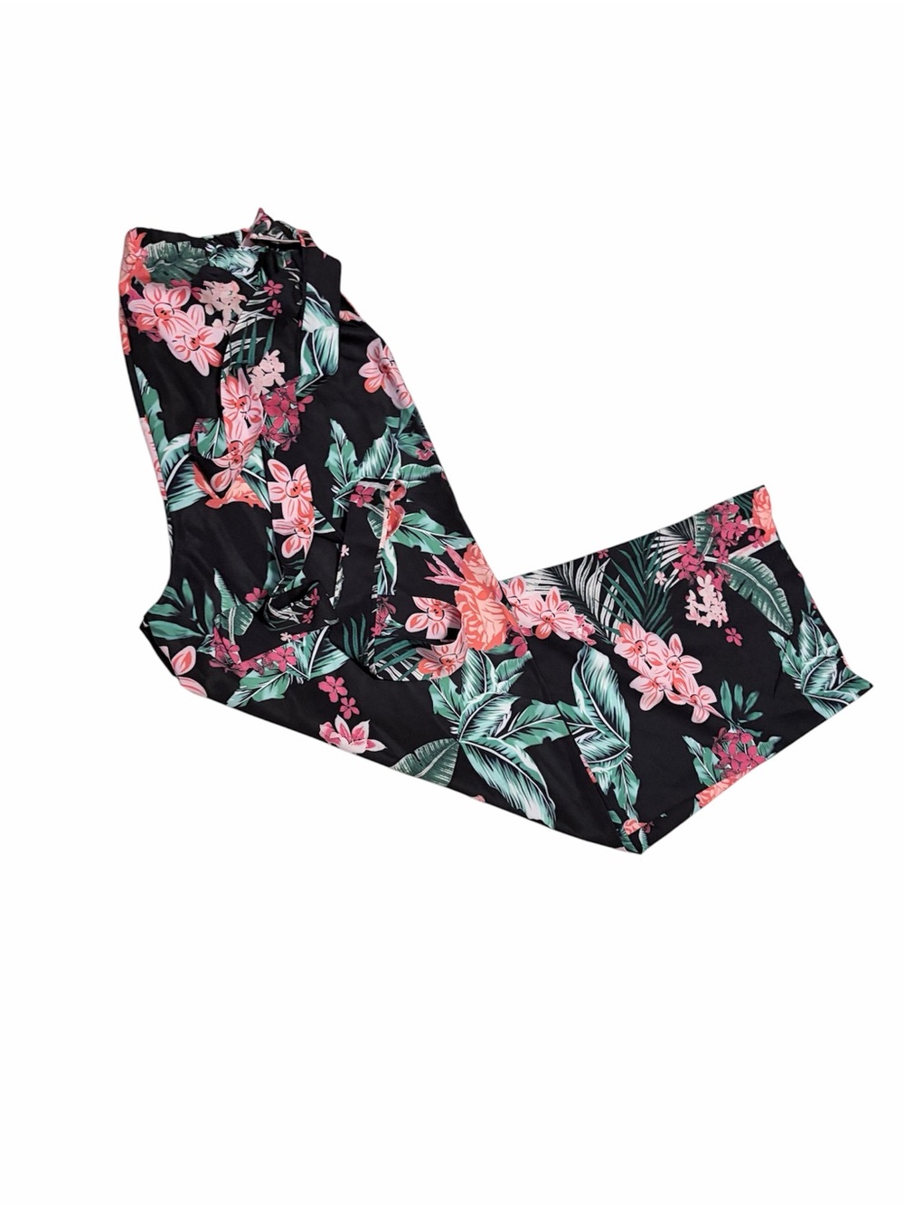 Shein small Women's Tropical Floral High-Waisted Tie-Waist Wide-Leg Pants